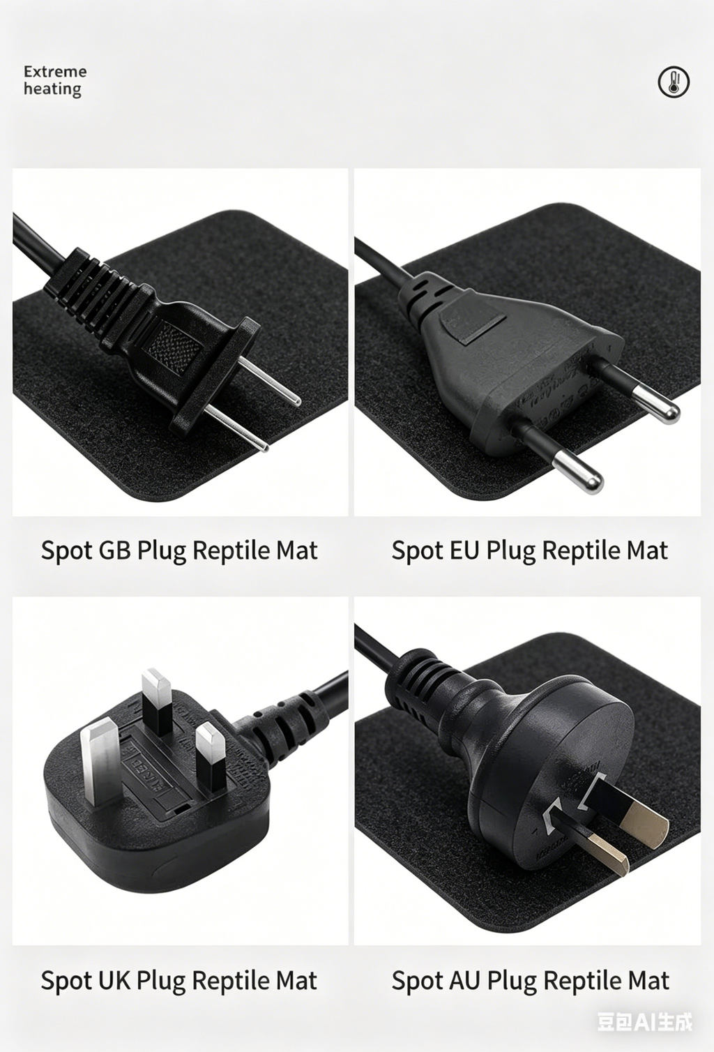 Reptile Heating Pad, 10-Speed Temperature Control, for Reptiles & Turtles, Suitable for Terrariums & Aquariums, with Chinese, EU, UK, Australia & Japan Standard Plugs