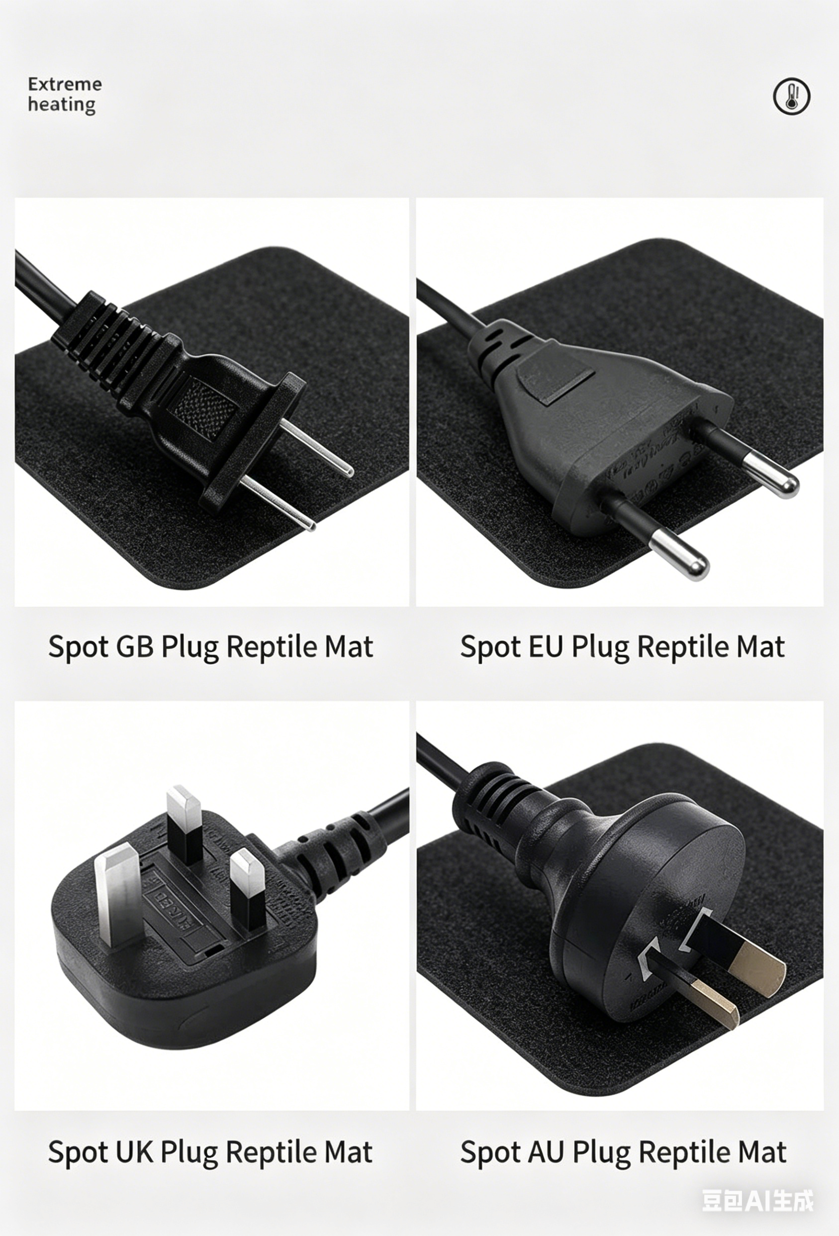 Reptile Heating Pad, 10-Speed Temperature Control, for Reptiles & Turtles, Suitable for Terrariums & Aquariums, with Chinese, EU, UK, Australia & Japan Standard Plugs