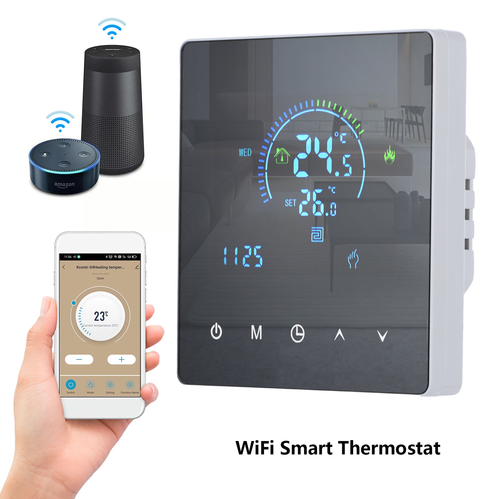SunAura K2 Intelligent Digital Thermostat – Programmable WiFi Floor Heating Controller