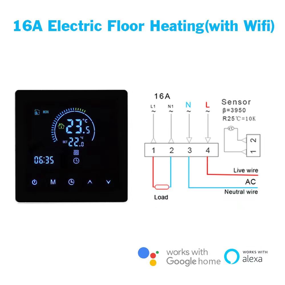 SunAura K2 Intelligent Digital Thermostat – Programmable WiFi Floor Heating Controller