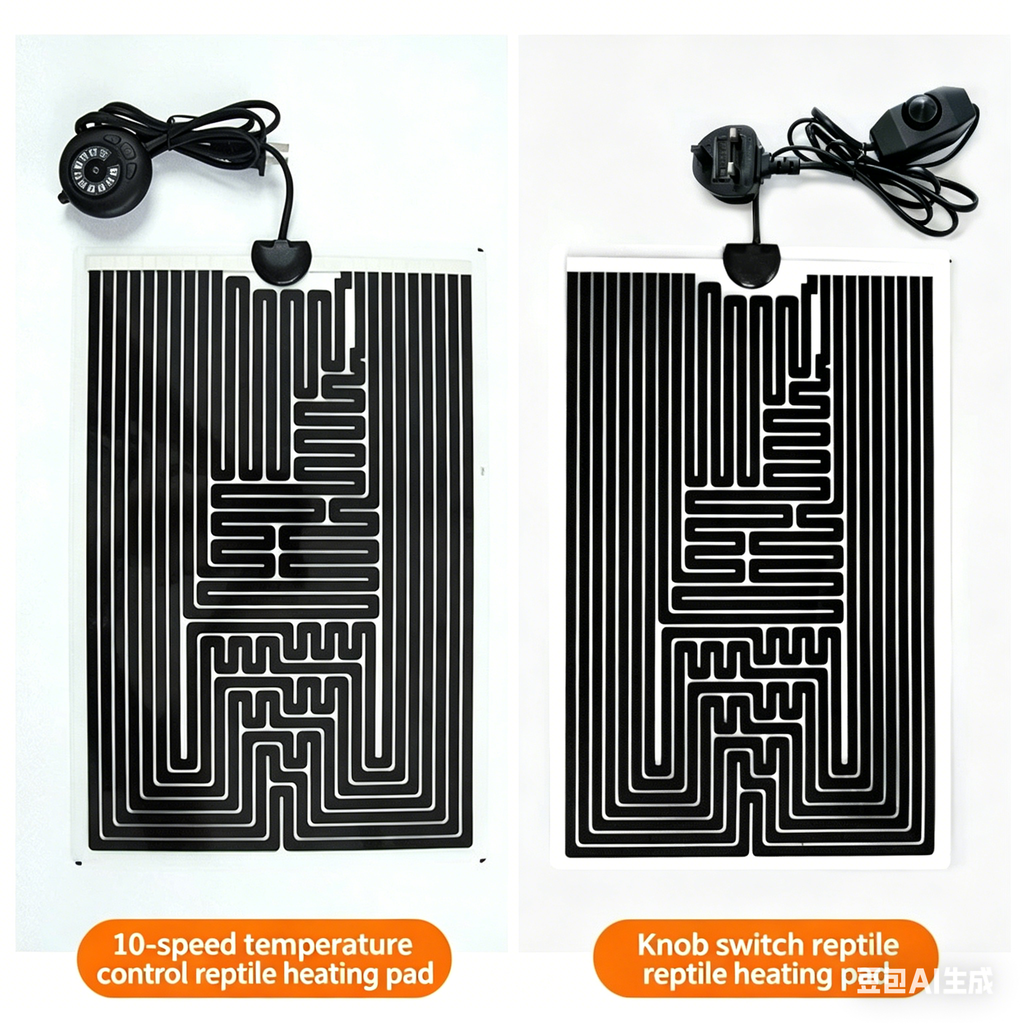 Reptile Heating Pad, 10-Speed Temperature Control, for Reptiles & Turtles, Suitable for Terrariums & Aquariums, with Chinese, EU, UK, Australia & Japan Standard Plugs