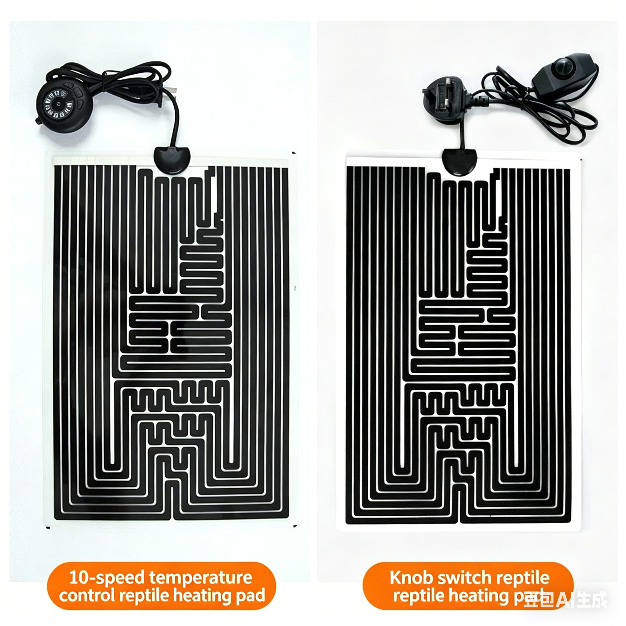 Reptile Heating Pad, 10-Speed Temperature Control, for Reptiles & Turtles, Suitable for Terrariums & Aquariums, with Chinese, EU, UK, Australia & Japan Standard Plugs